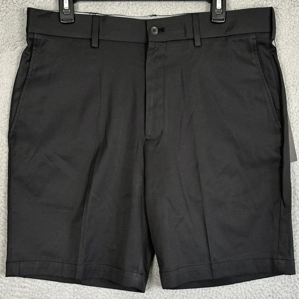 NEW Walter Hagen 11 Majors Shorts Men 35 Black Golf Chino Performance Flat Front